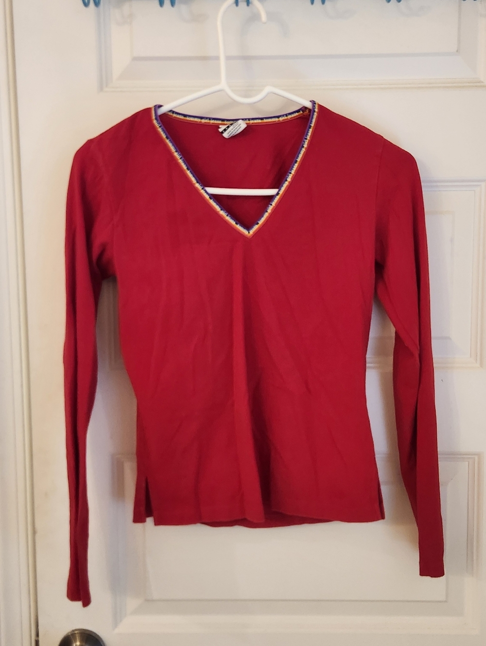 Vtg Tommy Girl Jeans Red Long Sleeve V Neck Top Size M‎ #NN1345